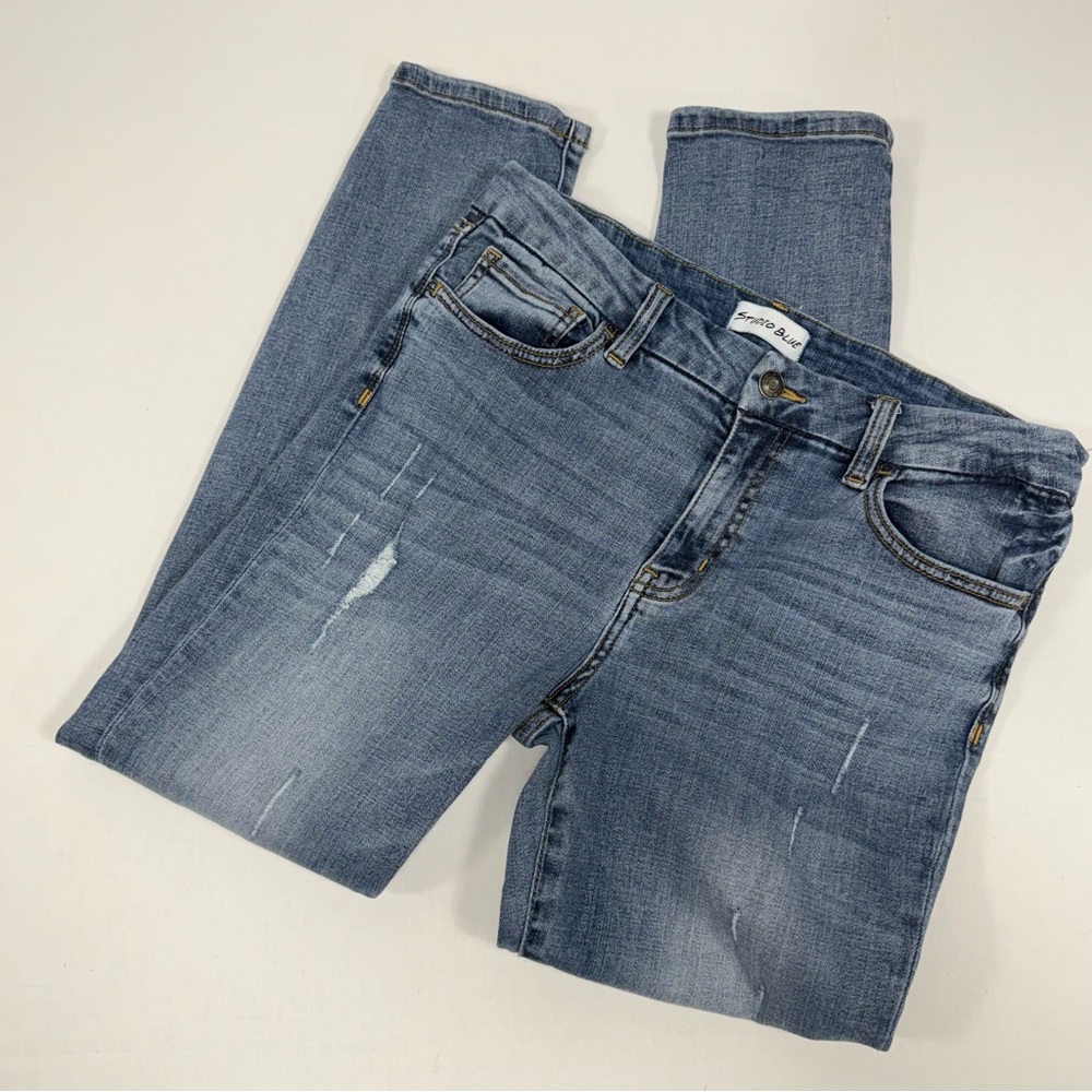 Distressed Studio Blue Medium Wash Skinny Denim Jeans Size 30